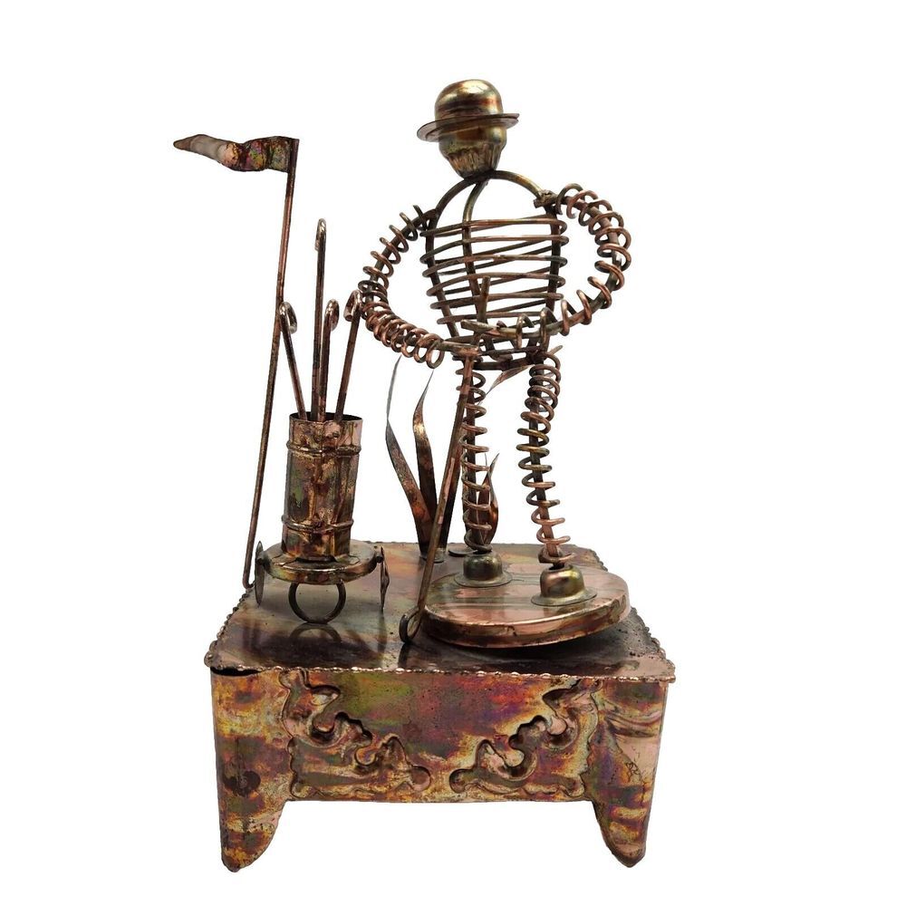 SANKYO Japan Golfer Rotating Cooper Metal "My Way" playing‎ Music BOX WORKS